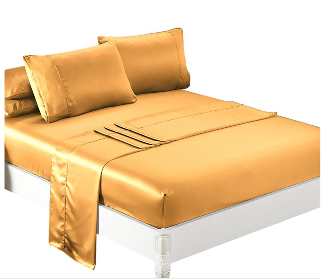 Ultra soft silky satin bed sheet set in queen size in gold colour by dreamz