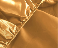 Load image into Gallery viewer, Ultra soft silky satin bed sheet set in queen size in gold colour by dreamz
