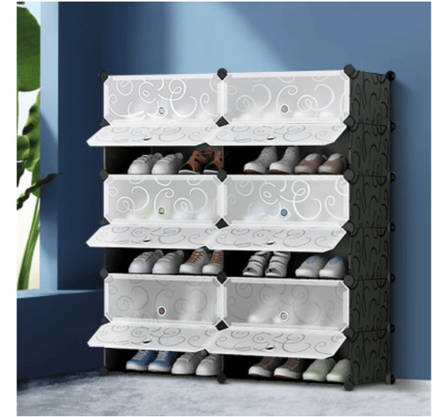 12 Cube Stackable Shoe Rack Storage Cabinet - Black & White - Oceania Mart