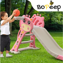 Load image into Gallery viewer, Bopeep kids slide outdoor basketball ring activity center toddlers play set pink
