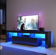Load image into Gallery viewer, TV Cabinet Entertainment Unit Stand RGB LED Gloss Furniture 160cm Black
