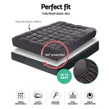 Load image into Gallery viewer, Giselle King Mattress Topper Pillowtop 1000GSM Charcoal Microfibre Bamboo Fibre Filling Protector
