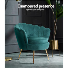 Load image into Gallery viewer, Armchair Lounge Chair Accent Armchairs Retro Lounge Accent Chair Single Sofa Velvet Shell Back Seat Green
