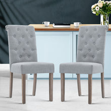 Load image into Gallery viewer, 2x Dining Chairs French Provincial Kitchen Cafe Fabric Padded High Back Pine Wood Light Grey
