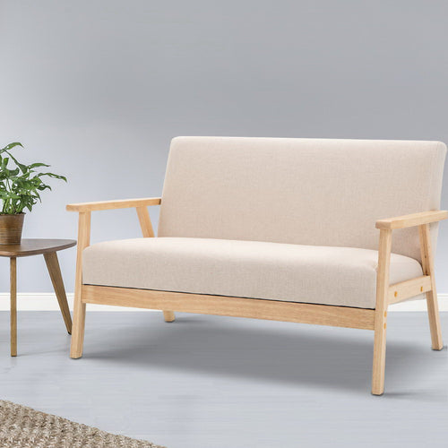 Artiss 2 Seater Fabric Sofa Chair - Beige - Oceania Mart
