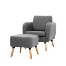 Load image into Gallery viewer, Artiss Lounge Chair Armchair with Ottoman Tub Accent Sofa Linen Fabric Grey
