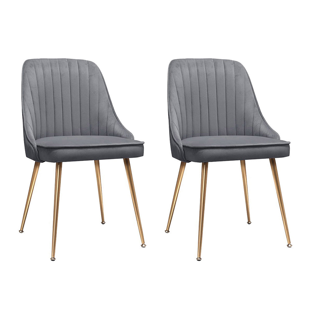 Artiss Set of 2 Dining Chairs Retro Chair Cafe Kitchen Modern Iron Legs Velvet Grey - Oceania Mart