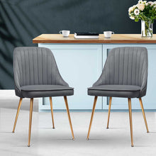 Load image into Gallery viewer, Artiss Set of 2 Dining Chairs Retro Chair Cafe Kitchen Modern Iron Legs Velvet Grey - Oceania Mart

