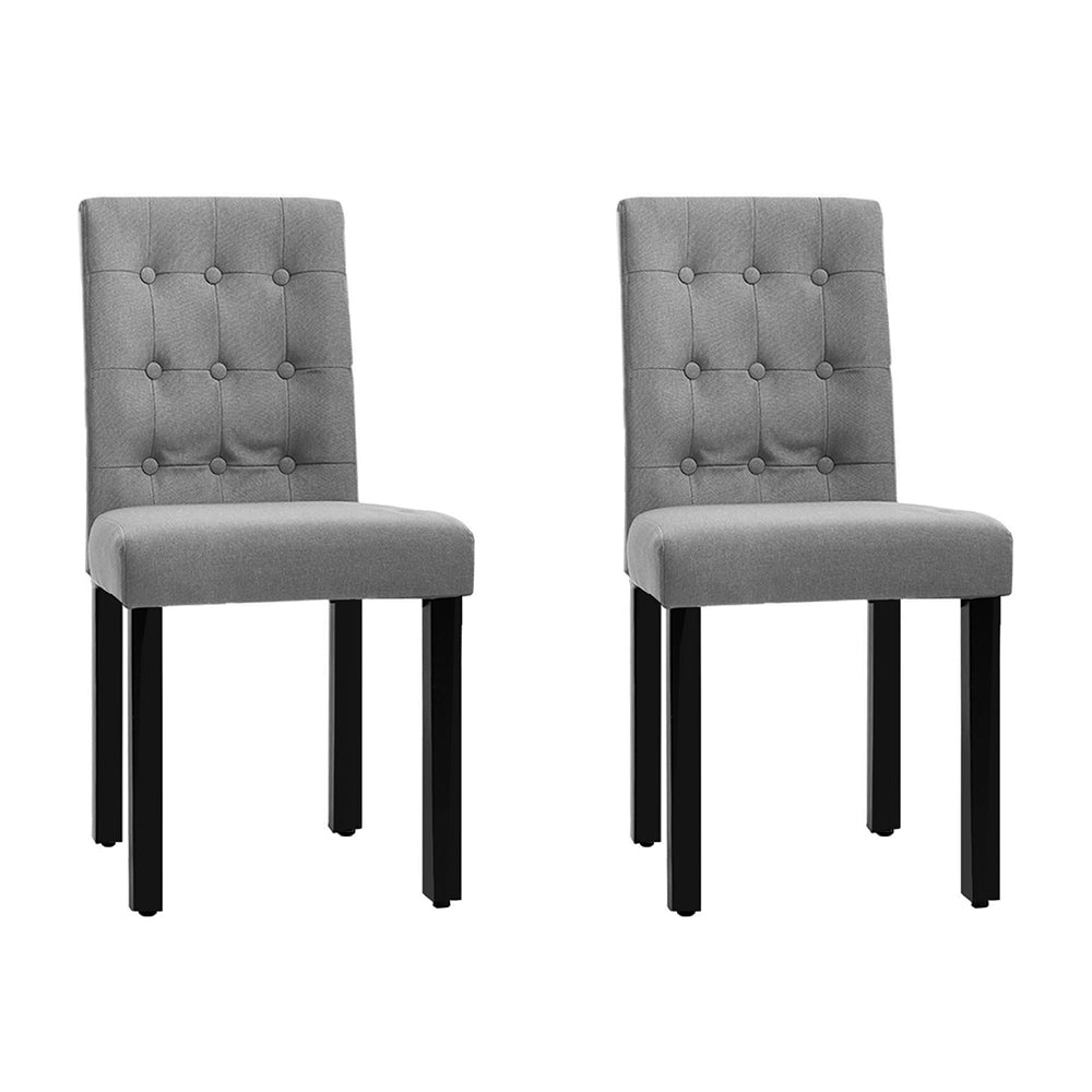 Artiss Set of 2 DONA Dining Chair Fabric Foam Padded High Back Wooden Kitchen Grey - Oceania Mart
