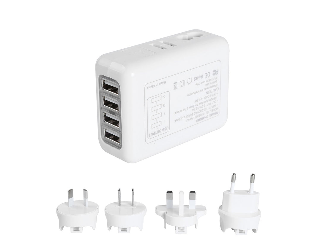 Travel Charger Universal 4 USB Ports Portable White