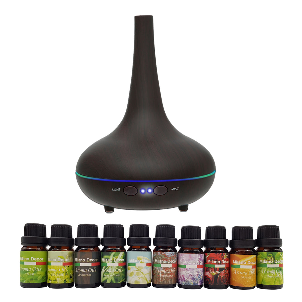 Milano Aroma Diffuser Set With 13 Pack Diffuser Oils Humidifier Aromatherapy - Dark Wood