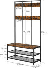 Load image into Gallery viewer, Large Coat Rack Stand with 12 Hooks and Shoe Bench Rustic Brown and Black

