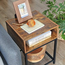 Load image into Gallery viewer, Side Table with Open Compartment and Mesh Shelf Rustic Brown and Black
