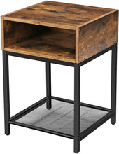 Load image into Gallery viewer, Side Table with Open Compartment and Mesh Shelf Rustic Brown and Black
