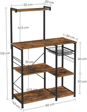 Load image into Gallery viewer, Kithcen Baker&#39;s Rack with Shelves Microwave Stand with Wire Basket and 6 S-Hooks Rustic Brown

