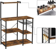 Load image into Gallery viewer, Kithcen Baker&#39;s Rack with Shelves Microwave Stand with Wire Basket and 6 S-Hooks Rustic Brown
