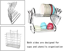 Load image into Gallery viewer, CARLA HOME 2 Tier Dish Rack with Drain Board for Kitchen Counter and Plated Chrome Dish Dryer Silver 42 x 25,5 x 38 cm

