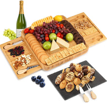 Load image into Gallery viewer, VIKUS Bamboo Cheese Board Set with Knife Set with 4 Stainless Steel Knife &amp; Thick Wooden tray for Wine Crackers, Brie and Meat
