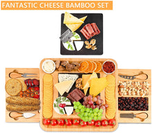 Load image into Gallery viewer, VIKUS Bamboo Cheese Board Set with Knife Set with 4 Stainless Steel Knife &amp; Thick Wooden tray for Wine Crackers, Brie and Meat
