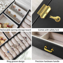 Load image into Gallery viewer, Portable Travel Jewelry box with three-layer PU leather storage box, mirror and lock

