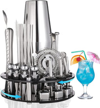 Load image into Gallery viewer, 19 Pieces Cocktail Shaker Set Bartender Kit with Rotating 360 Display Stand and Professional Bar Set Tools
