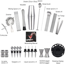 Load image into Gallery viewer, 19 Pieces Cocktail Shaker Set Bartender Kit with Rotating 360 Display Stand and Professional Bar Set Tools

