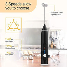 Load image into Gallery viewer, VIKUS Black Rechargeable Electric Milk Frother Handheld (3 Speeds)
