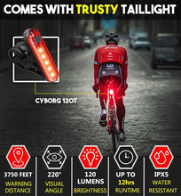 Load image into Gallery viewer, VIKUS Waterproof Rechargeable LED Bike Lights Set (2000mah Lithium Battery, IPX4, 2 USB Cables)
