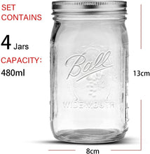 Load image into Gallery viewer, VIKUS 4 Pieces Canning Jars - 480ml Mason Jar Empty Glass Spice Bottles with Airtight Lids and Labels
