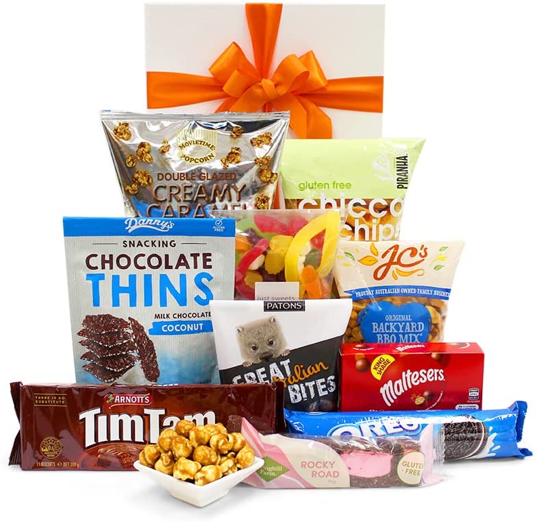 Little Nibbles Gift Hamper - Chips, Popcorn, Chocolate, Tim Tams, Lollies & Snacks - Sweet & Savoury Gift Hamper Box for Birthdays, Christmas, Easter, Weddings, Receptions, Anniversaries, Office Parties