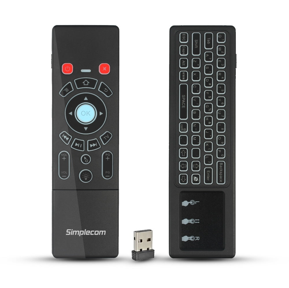 Simplecom RT250 Rechargeable 2.4GHz Wireless Remote Air Mouse Keyboard with Touch Pad and Backlight - Oceania Mart