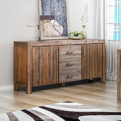Buffet Sideboard in Chocolate Colour Constructed with Solid Acacia Wooden Frame Storage Cabinet with Drawers - Oceania Mart