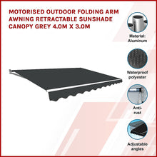Load image into Gallery viewer, Motorised Outdoor Folding Arm Awning Retractable Sunshade Canopy Grey 4.0m x 3.0m
