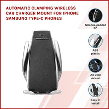 Load image into Gallery viewer, Automatic Clamping Wireless Car Charger Mount For iPhone Samsung Type-C Phones
