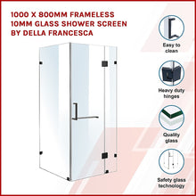 Load image into Gallery viewer, 1000 x 800mm Frameless 10mm Glass Shower Screen By Della Francesca
