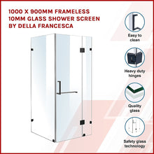 Load image into Gallery viewer, 1000 x 900mm Frameless 10mm Glass Shower Screen By Della Francesca
