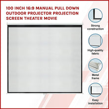 Load image into Gallery viewer, 100 Inch 16:9 Manual Pull Down Outdoor Projector Projection Screen Theater Movie
