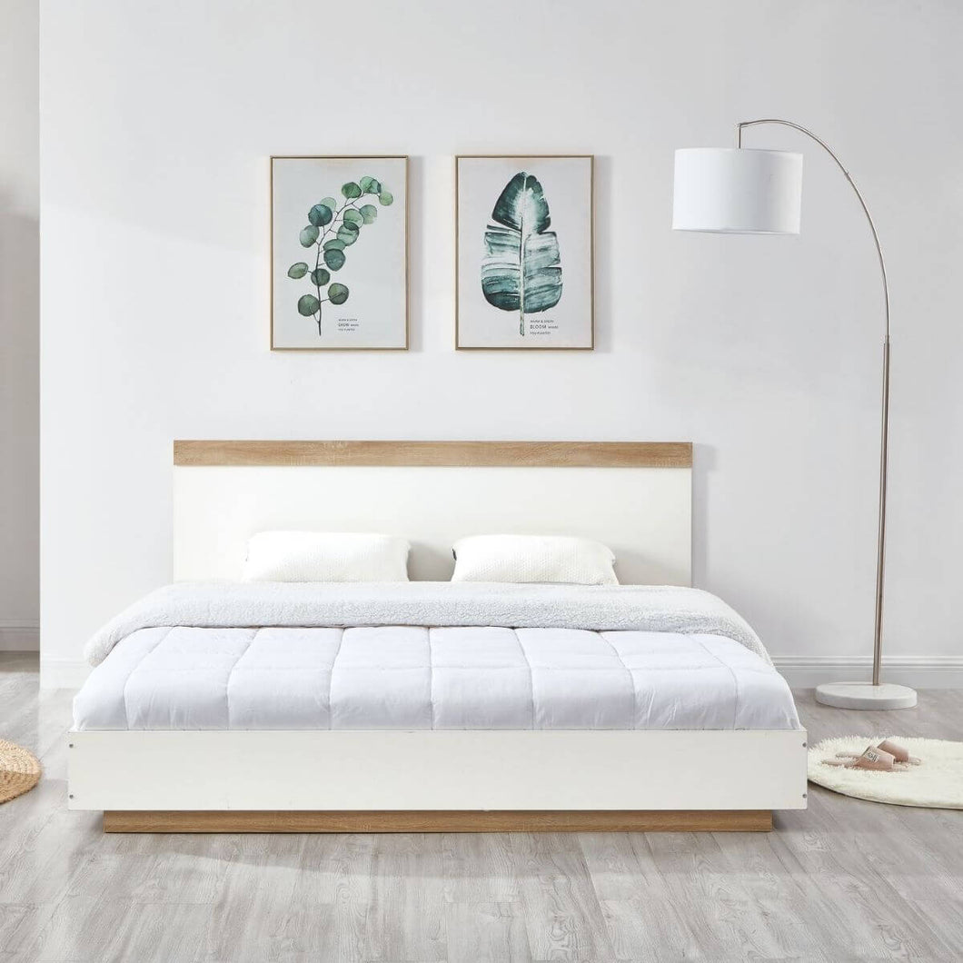 Aiden Industrial Contemporary White Oak Bed Frame - Oceania Mart