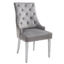 Load image into Gallery viewer, Little Lady Grey Bar Stool Quilted Velvet with a Silver-toned Ring Knocker
