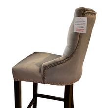 Load image into Gallery viewer, Little Lady Grey Bar Stool Quilted Velvet with a Silver-toned Ring Knocker
