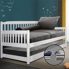 Load image into Gallery viewer, Artiss Single Wooden Trundle Bed Frame Timber Kids Adults
