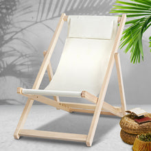 Load image into Gallery viewer, Gardeon Outdoor Chairs Sun Lounge Deck Beach Chair Folding Wooden Patio Furniture Beige
