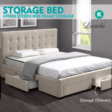 Load image into Gallery viewer, Levede Bed Frame King Fabric With Drawers Storage Beige
