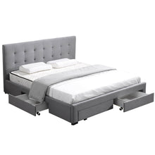 Load image into Gallery viewer, Levede Bed Frame Double King Fabric With Drawers Storage Wooden Mattress Grey
