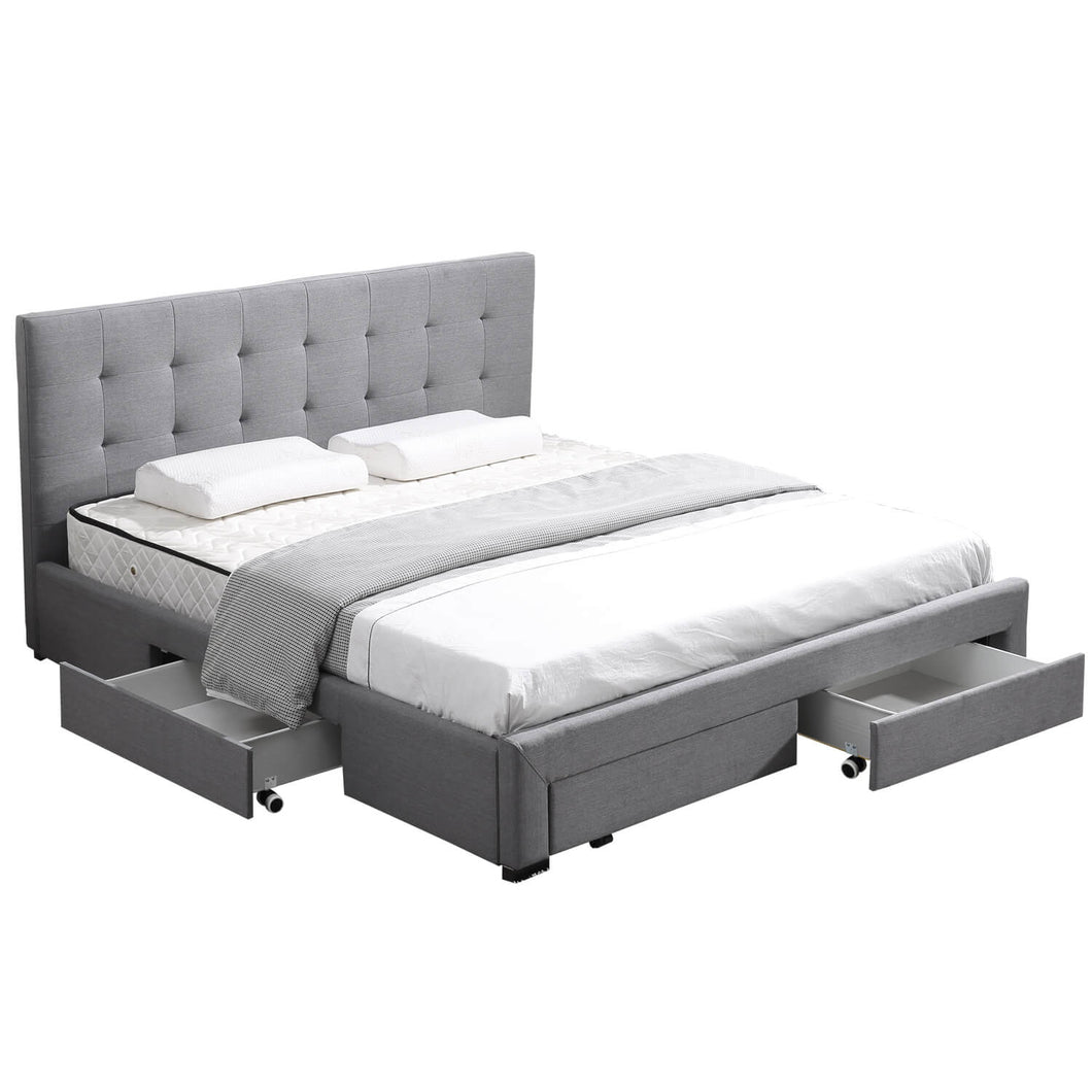 Levede Bed Frame Double King Fabric With Drawers Storage Wooden Mattress Grey