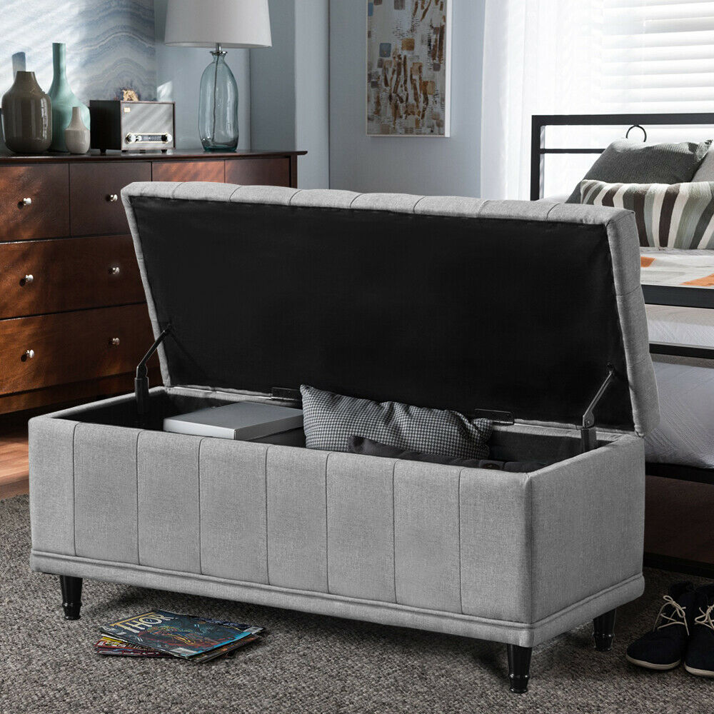 Levede Storage Ottoman Blanket Box Fabric Large Rest Chest Toy Foot Stool Grey - Oceania Mart