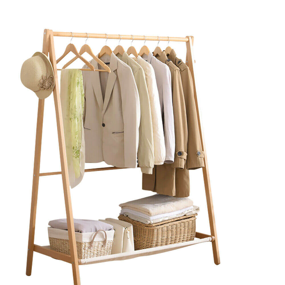 Levede Clothes Stand Garment Dyring Rack Hanger Organiser Wooden Rail Portable - Oceania Mart