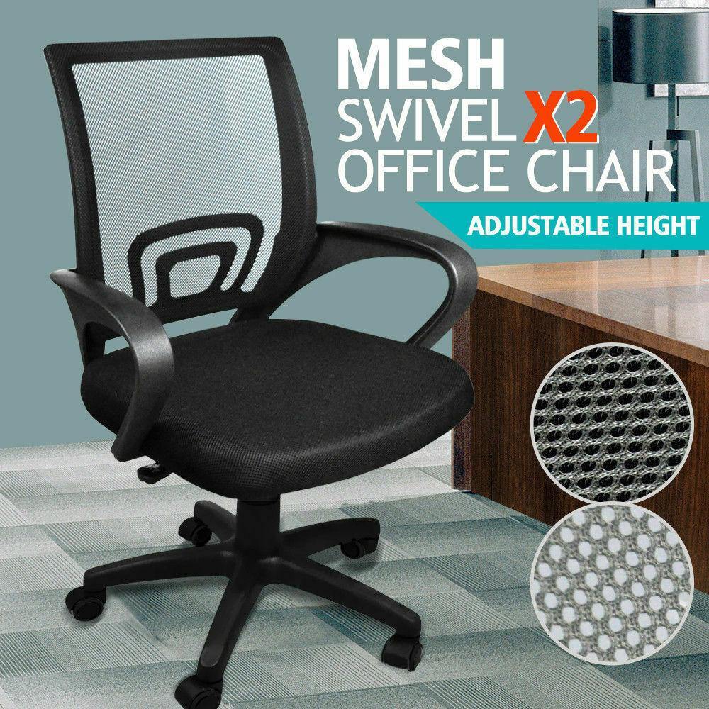 2 x Ergonomic Mesh Computer Home Office Desk Midback Task Black Adjustable Chair - Oceania Mart