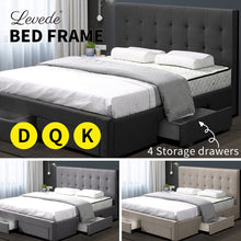 Load image into Gallery viewer, Levede Bed Frame Base With Storage Drawer Mattress Wooden Fabric Double Grey
