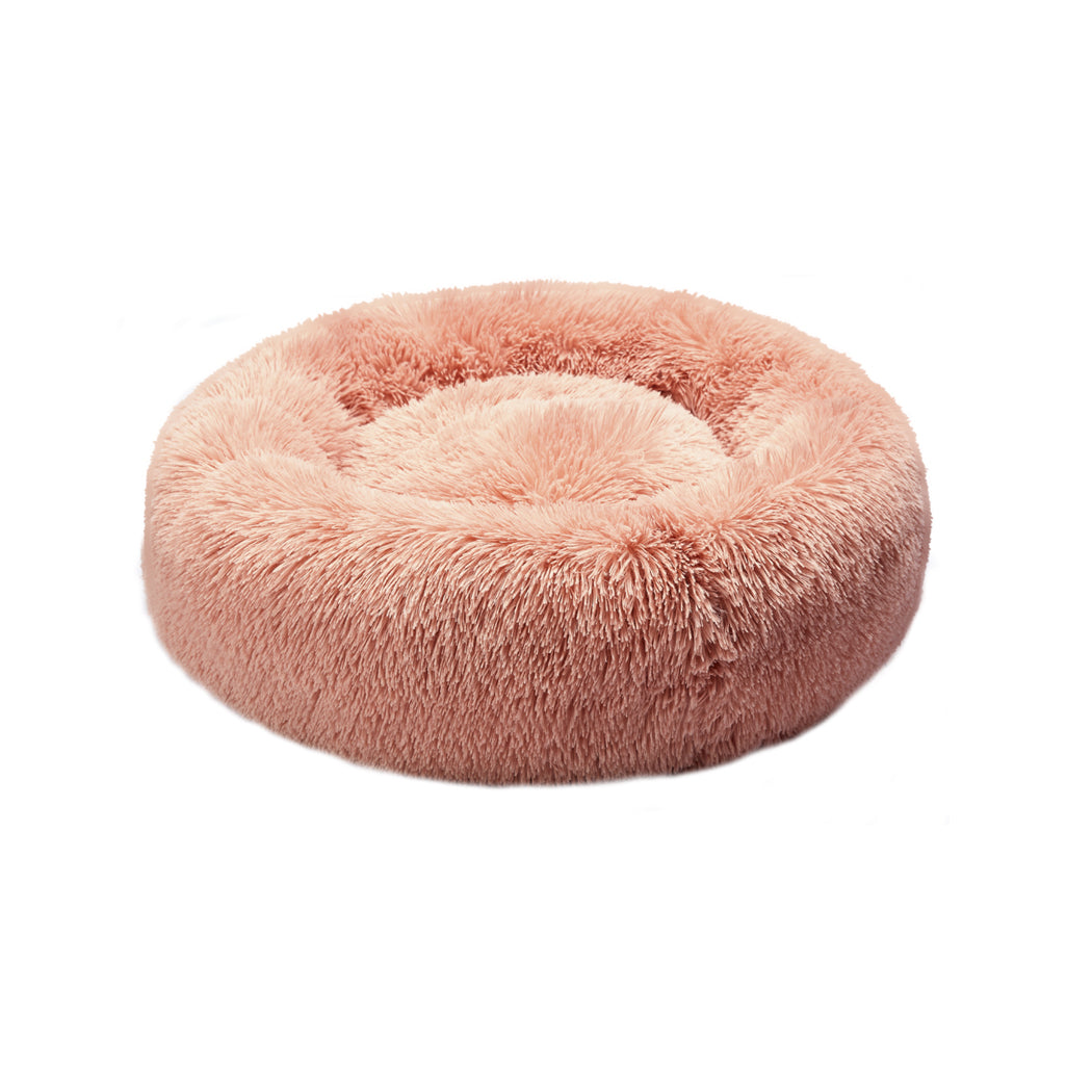 Pet Bed Cat Dog Donut Nest Calming Kennel Cave Deep Sleeping Pink M - Oceania Mart